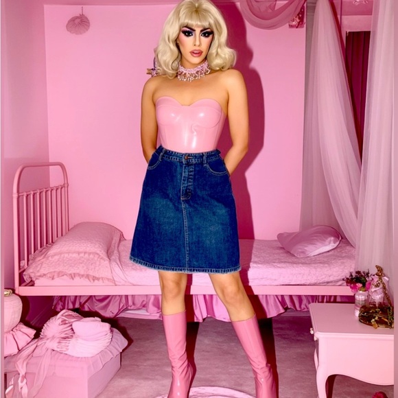 Barbie sissy princess Ikeda 700 series size 31 Large Denim Midi skirt Stunning - Picture 2 of 5